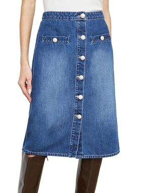 L’AGENCE Landry Button Front A-line Midi blue office fancy Jean Skirt size 32